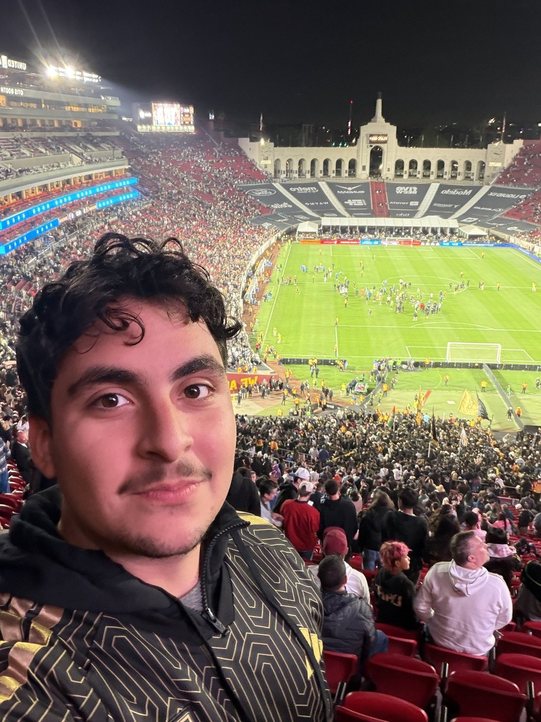 Ian Cervantes attending a soccer match at the Los Angeles Memorial Coliseum