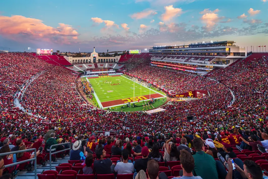 A packed Los Angeles Memorial Coliseum during a USC football game